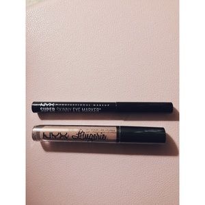 NYX super skinny eye marker and lingerie lipstick.